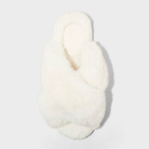 Auden Target Faux Fur Cross Strap Open Toe Slippers White Size 7/8